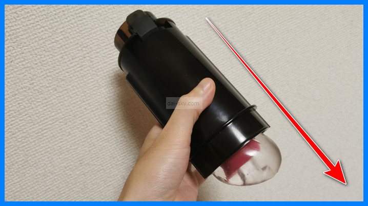 Holding the case at an angle: the stroker stays in without falling out
