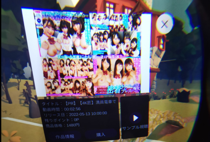 A video’s details and buy button in the Adult Festa store inside the headset