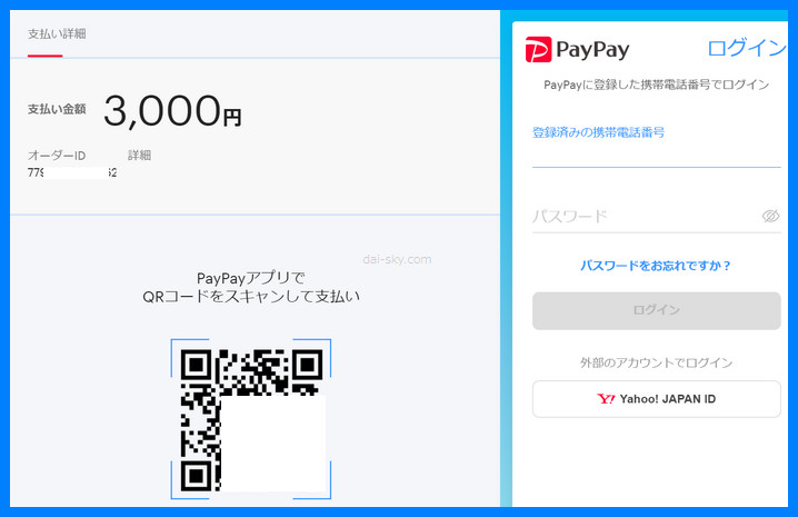PayPay QR code payment for ¥3,000