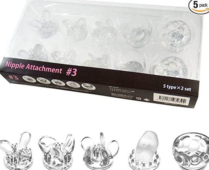 Nipple Attachment #3 set sold on Amazon Japan: five clear attachment types, two of each